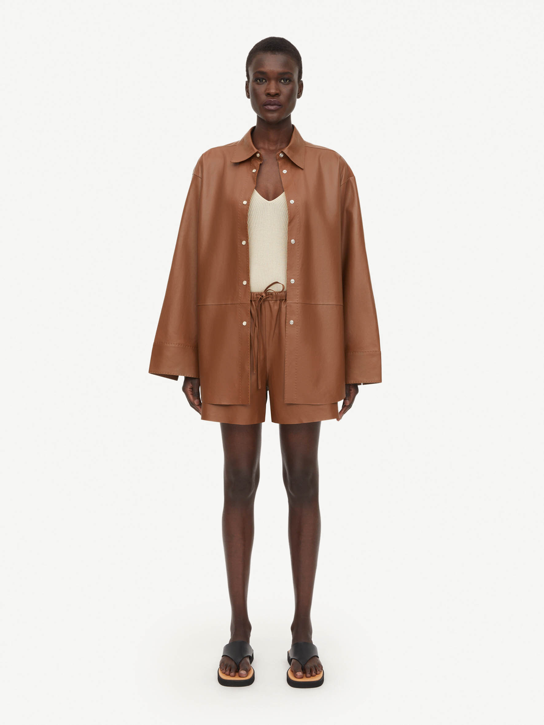Tie waist leather shorts outlet
