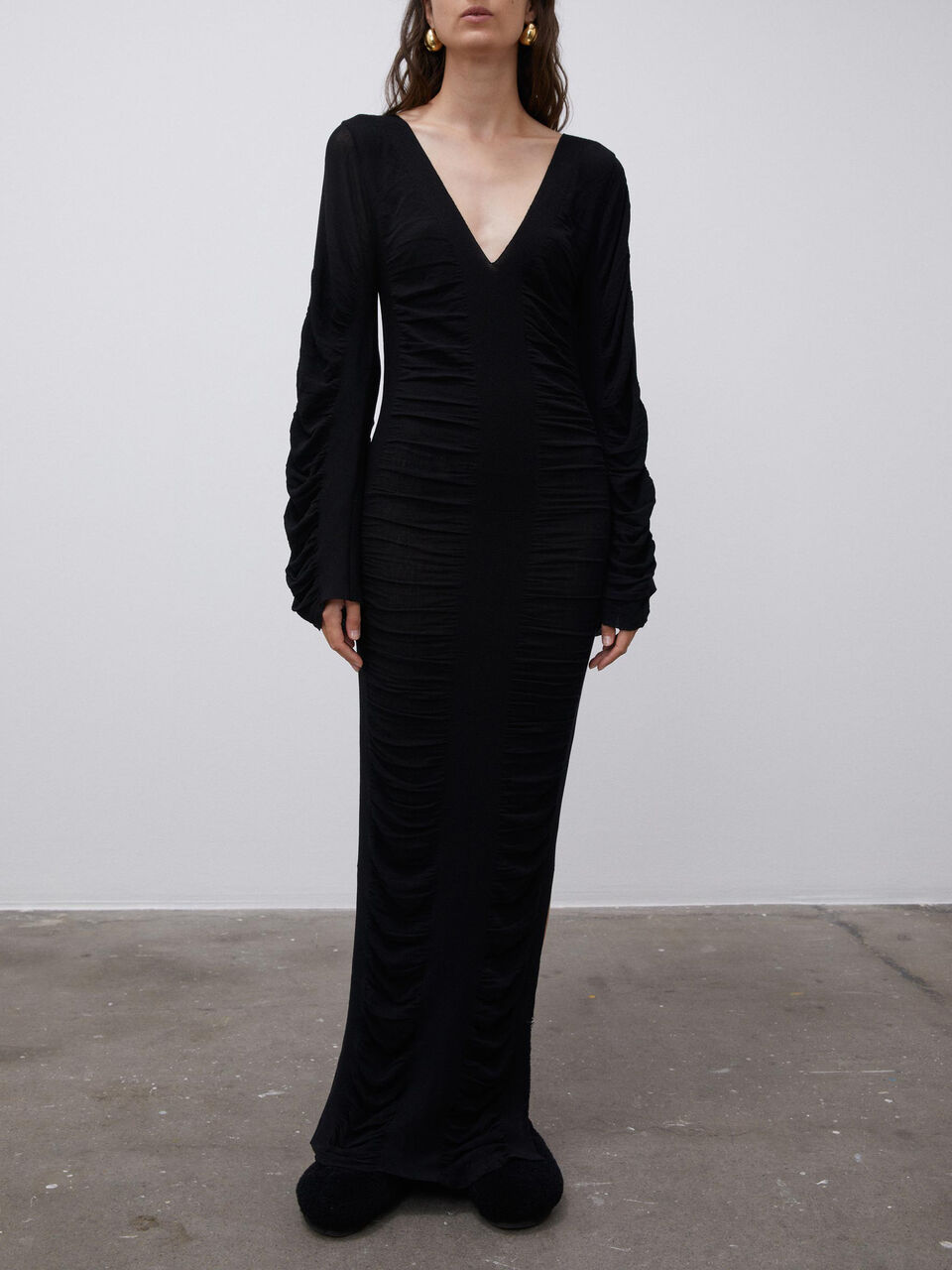 Delisa ruched v-neck knit dress Delisa ruched v-neck knit dress