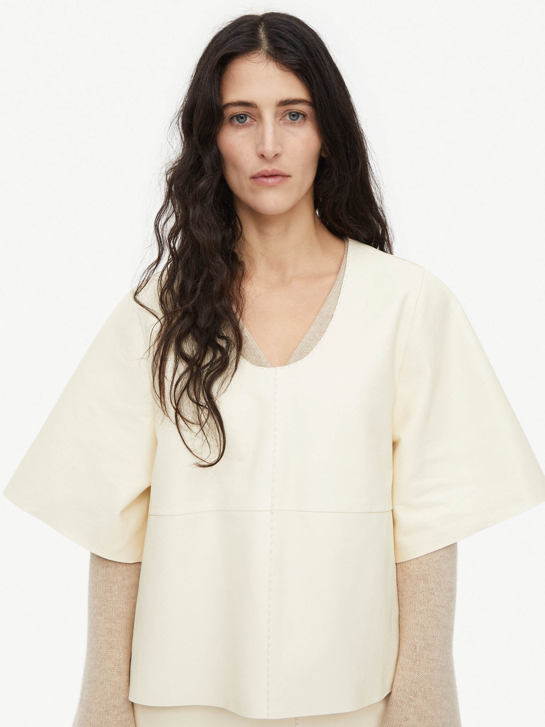 Leather v hot sale neck top