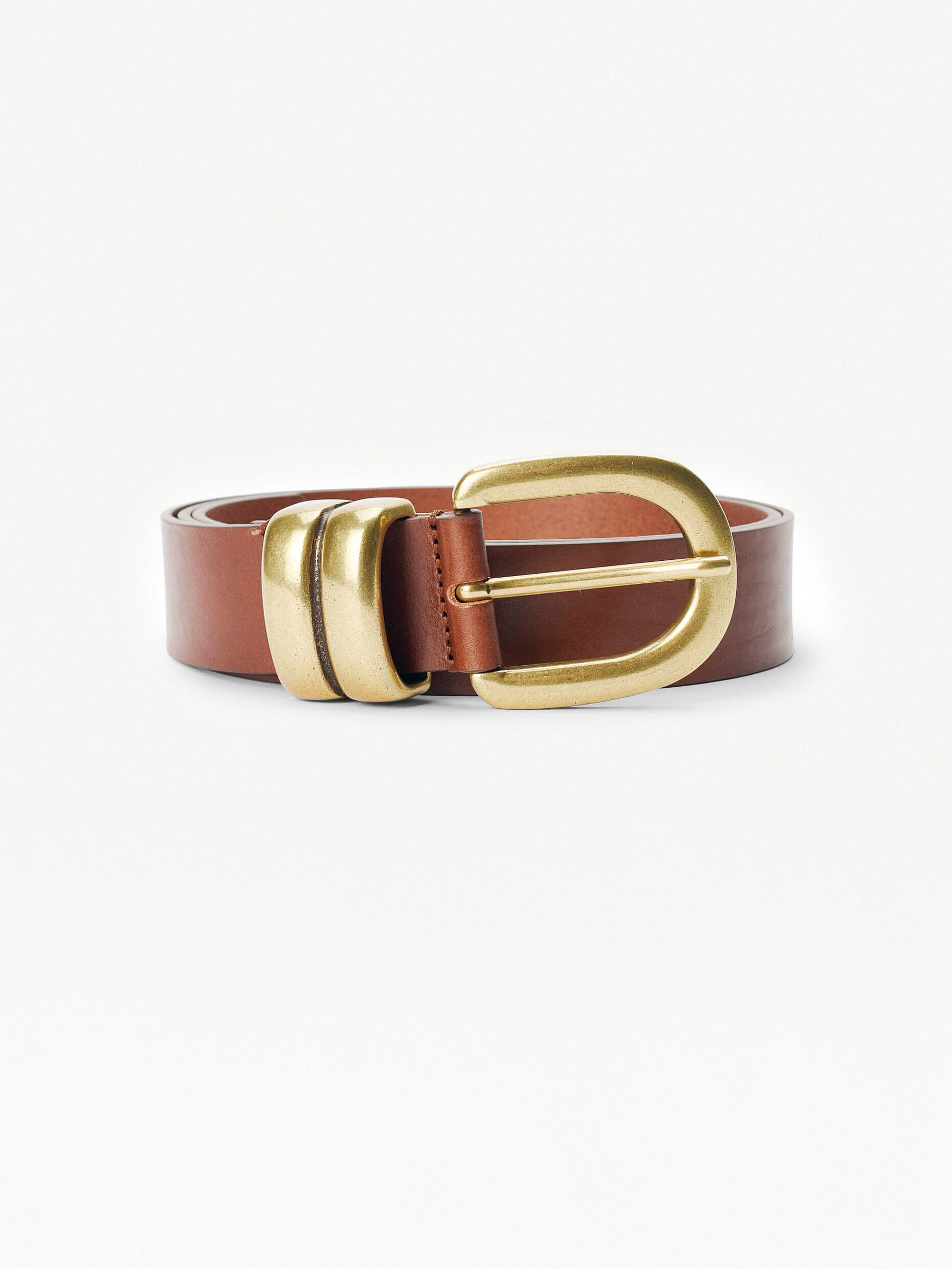 Brown leather clearance belt gold buckle