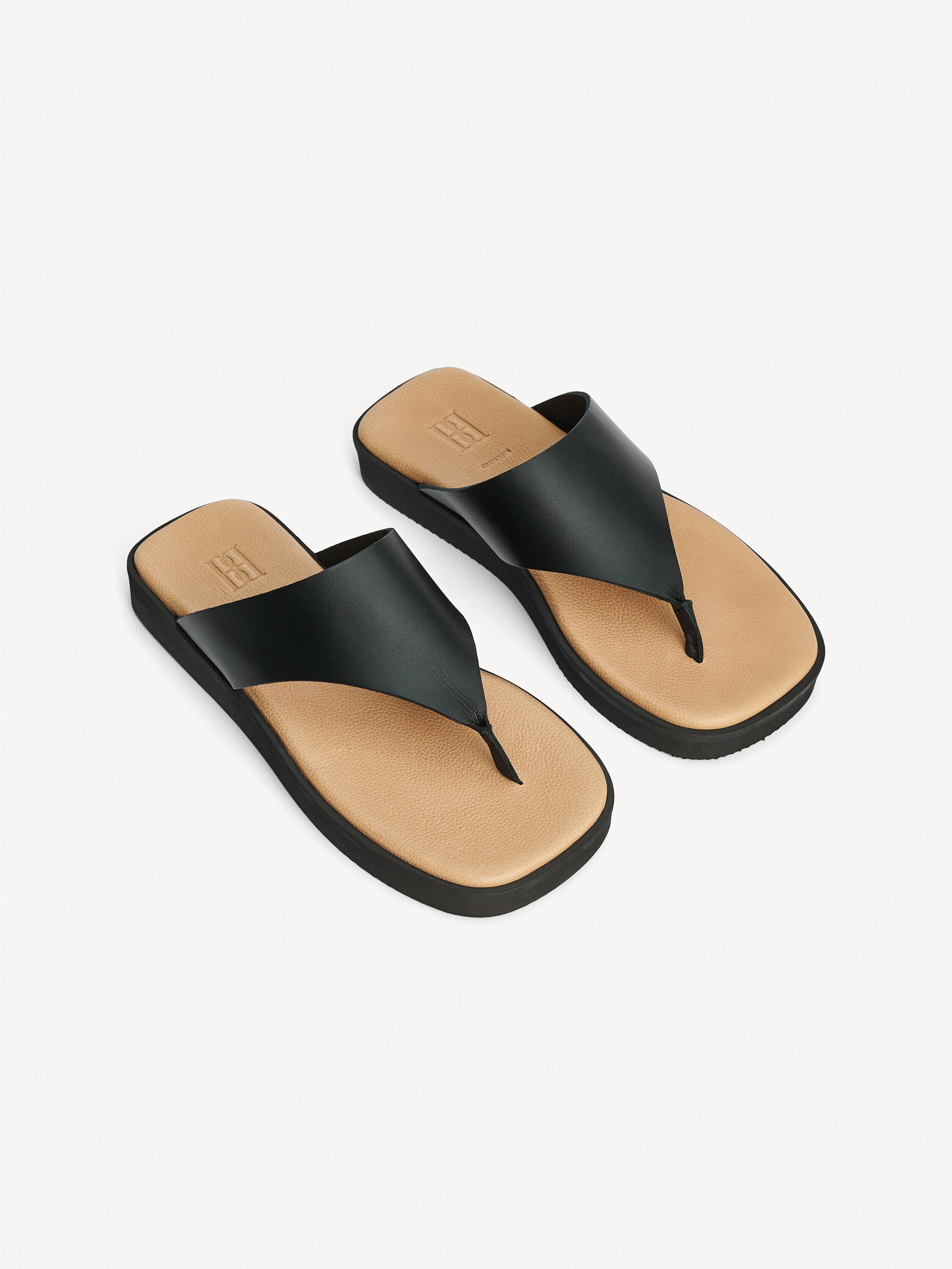 Black leather flip flops sale