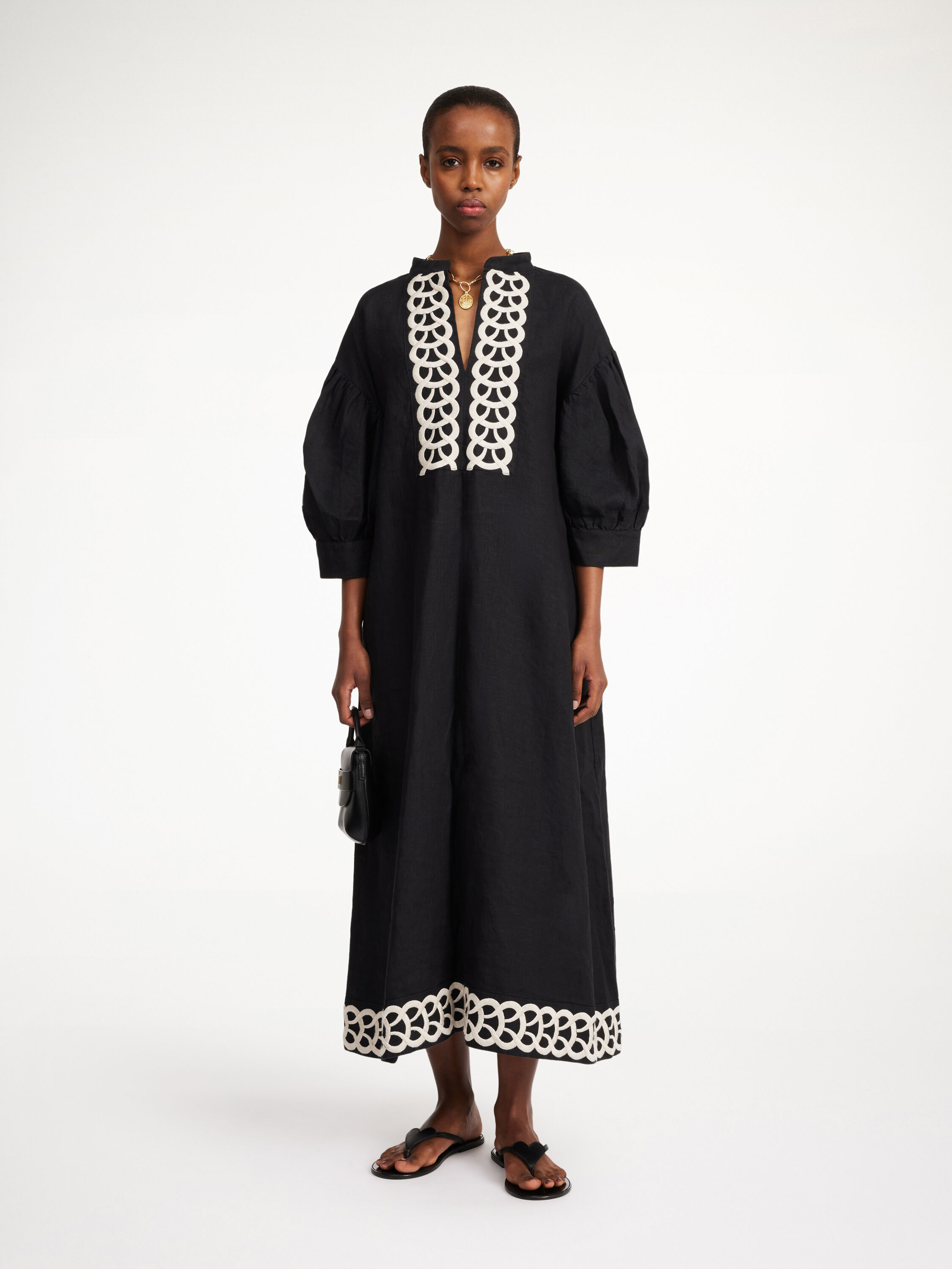 “By Malene Birger” オーバーサイズカフタンドレス Ecru/Black Lydea linen maxi dress - Buy Dresses online | By Malene Birger