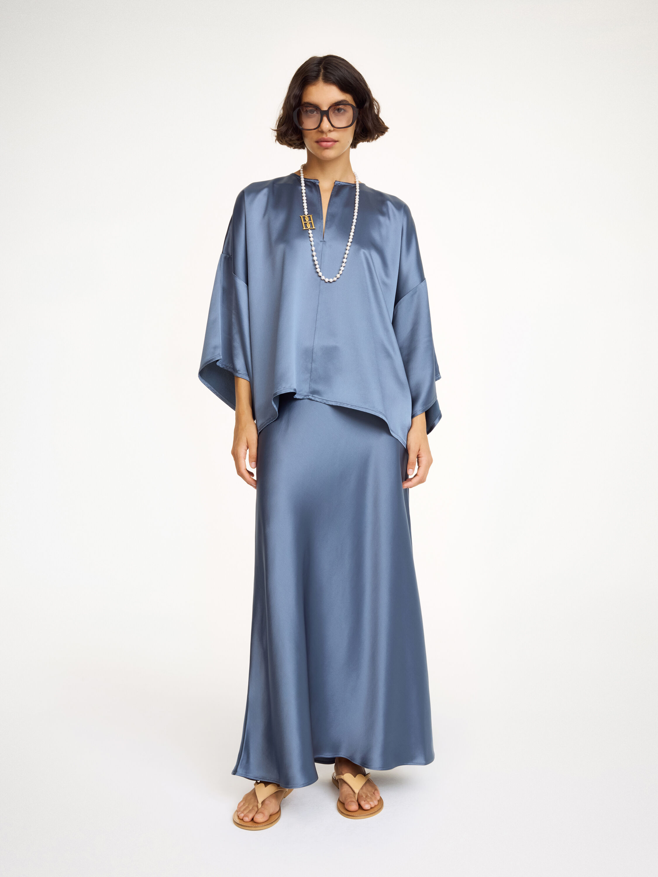売れ筋商品|||バイマレンバーガー シャツ レディース トップス CICIE - Blouse - grisaille By Malene Birger Cicie Kimono-Sleeve Satin Blouse | Neiman