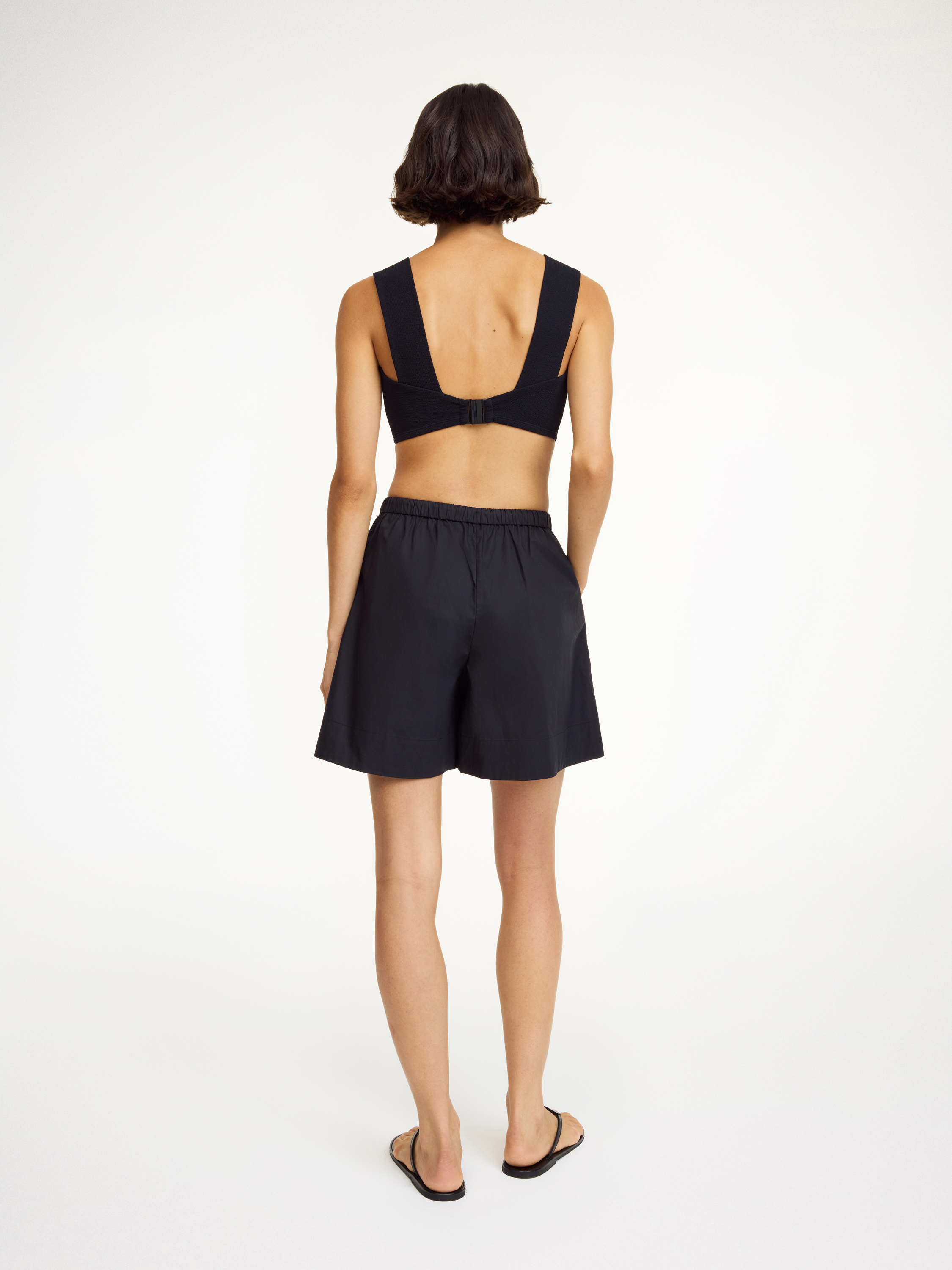 By Malene Birger Ribbed Square Neck Cropped Wide Strap Top In Black