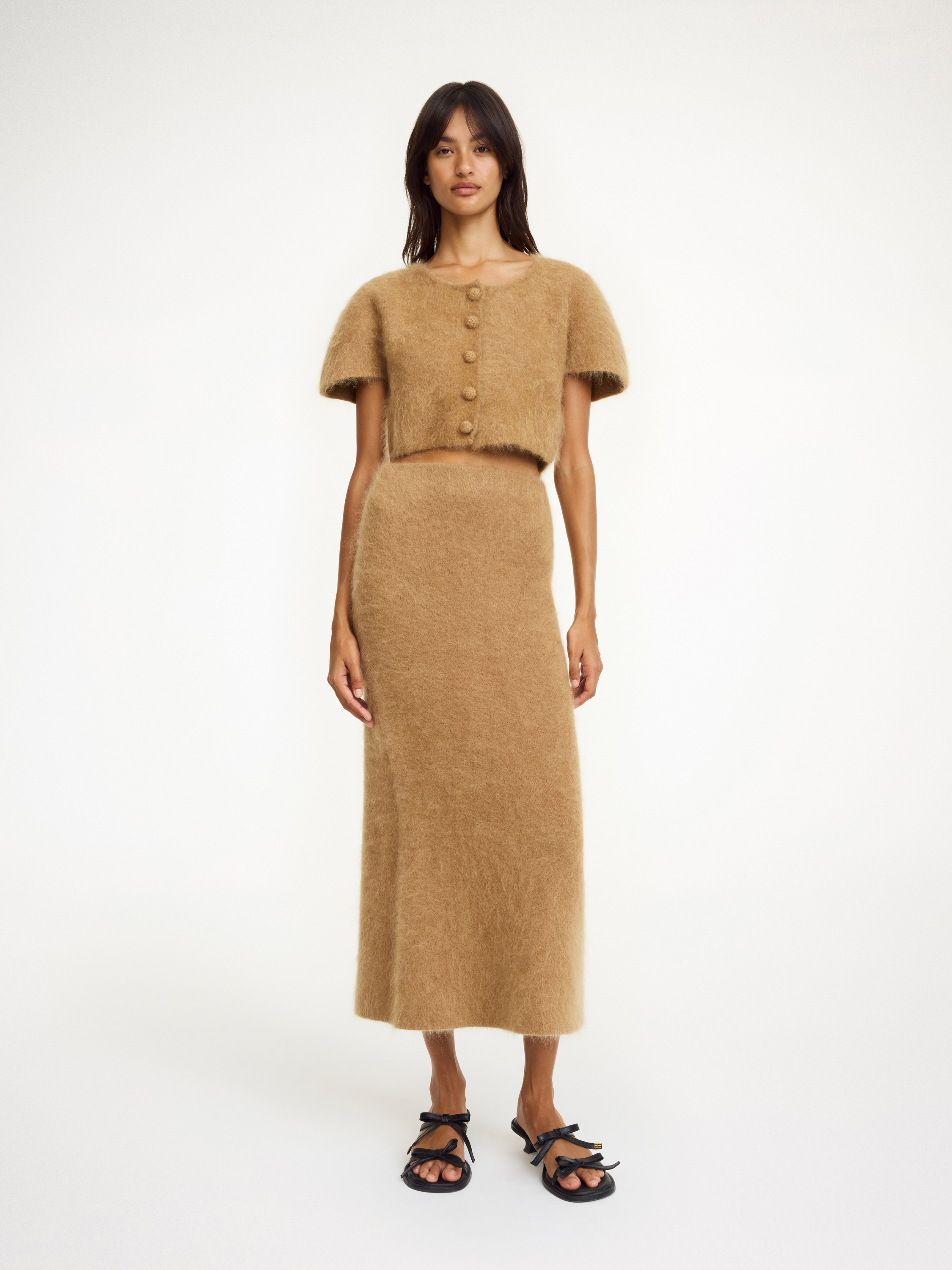 By Malene Birger Estille Brushed Mohair-blend Midi Skirt In Tobacco Brown