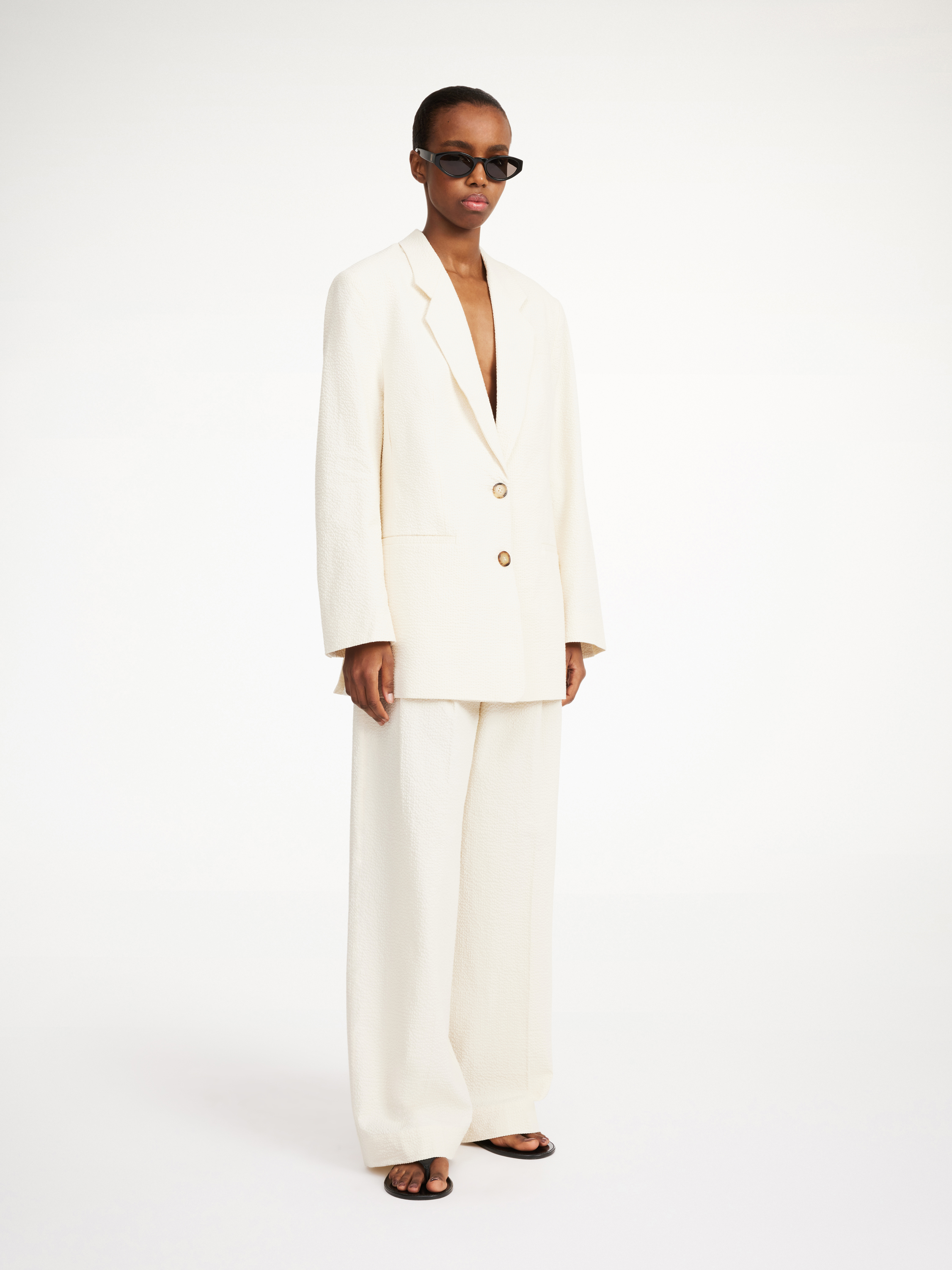 By Malene Birger Ophie Single-breasted Seersucker Blazer In Soft White