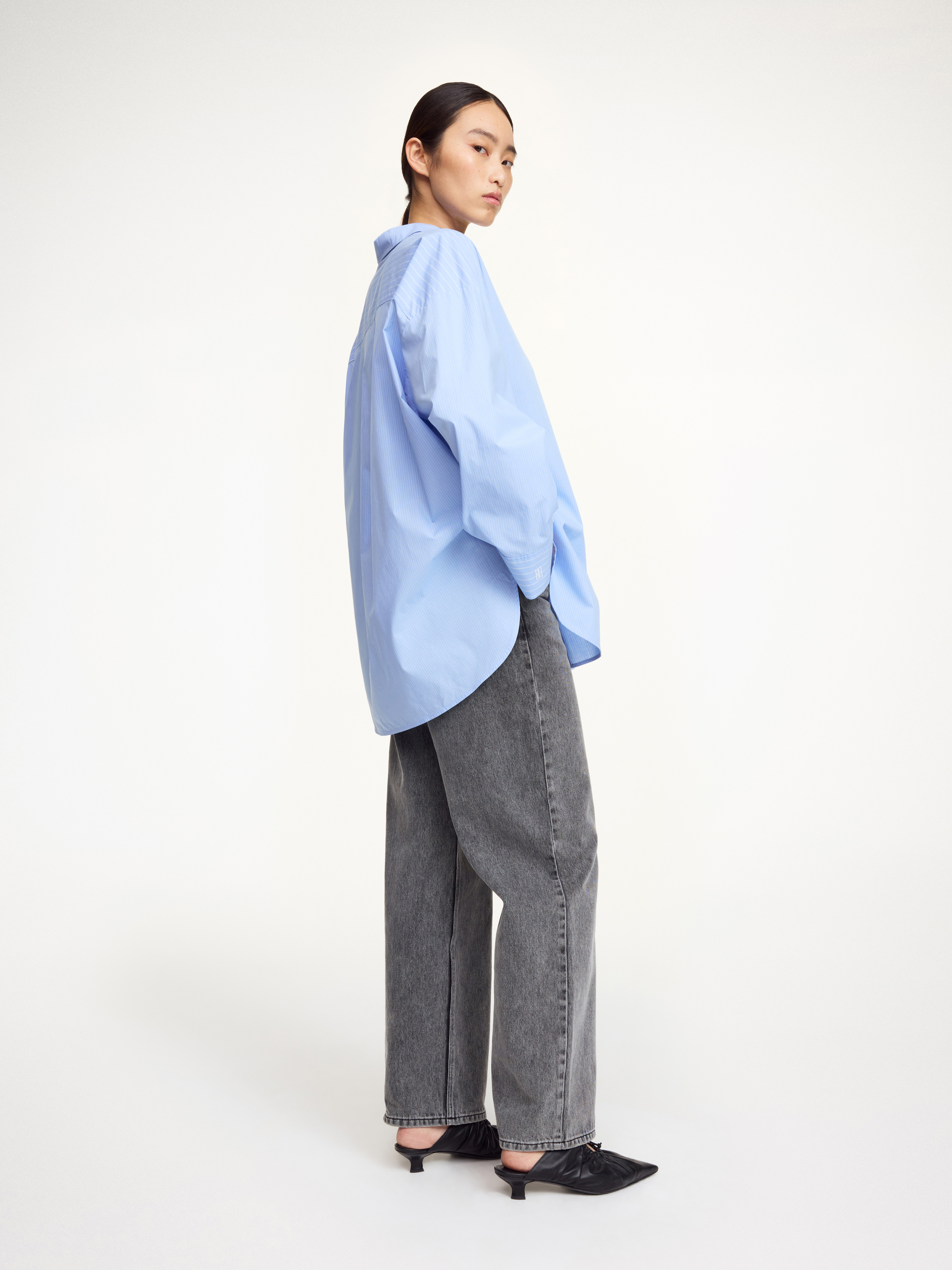 Shop By Malene Birger Derris Organic Cotton Shirt In Blue Iris Stripe Small