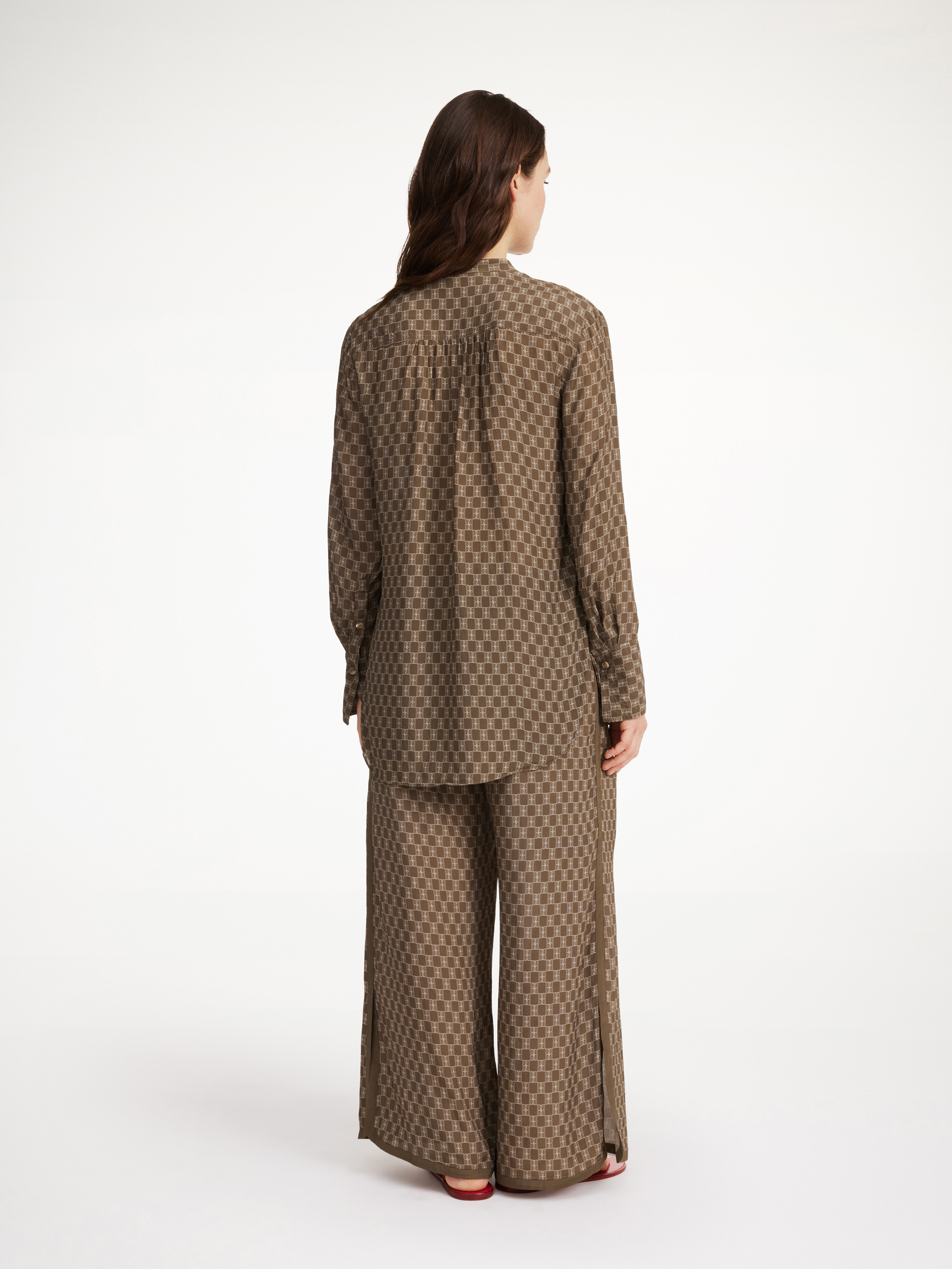By Malene Birger Mabillon Pleated Monogram-print Shirt In Mono Lined 1dj
