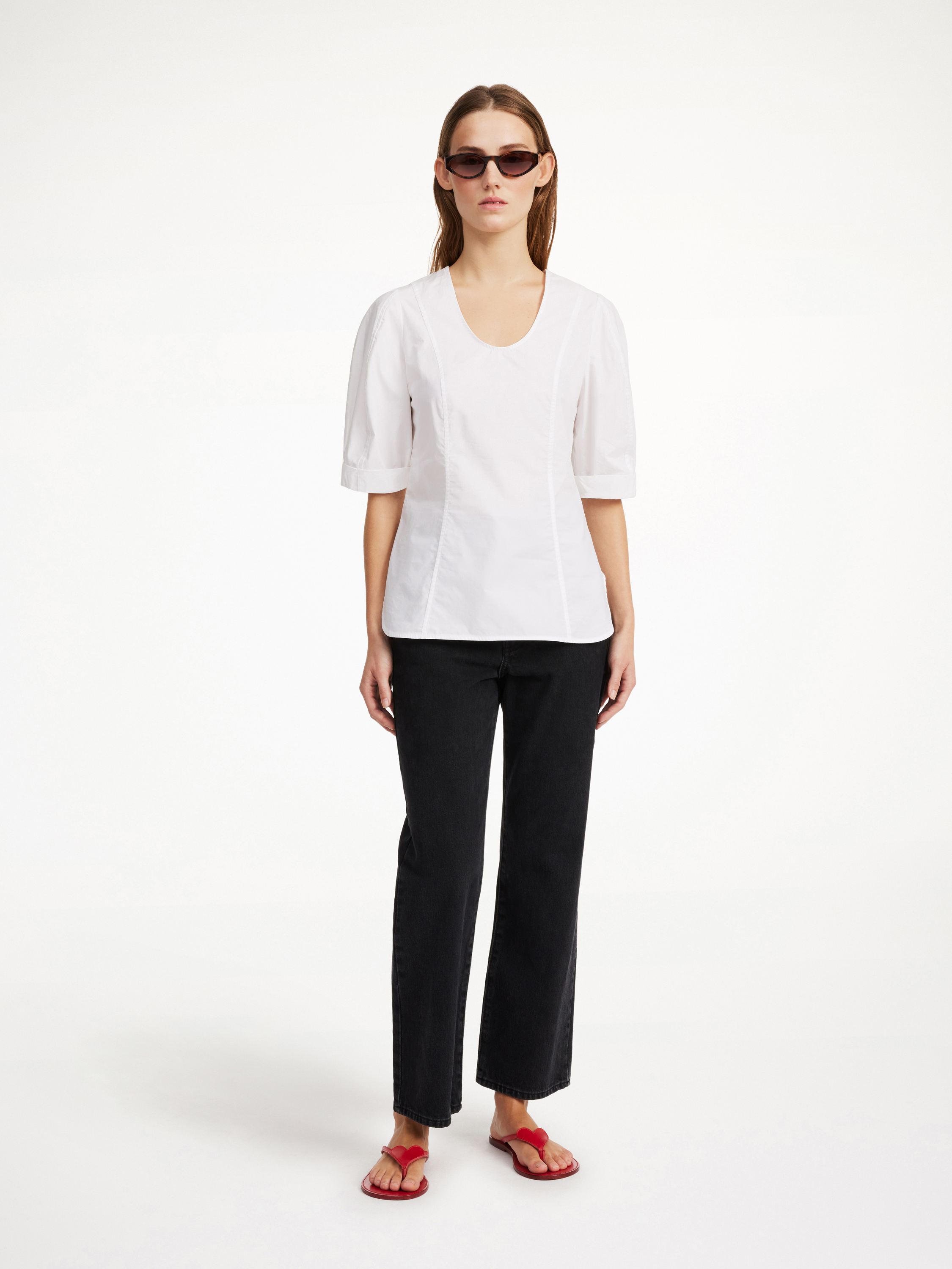 By Malene Birger Liomas Cotton-blend Poplin Top In Pure White