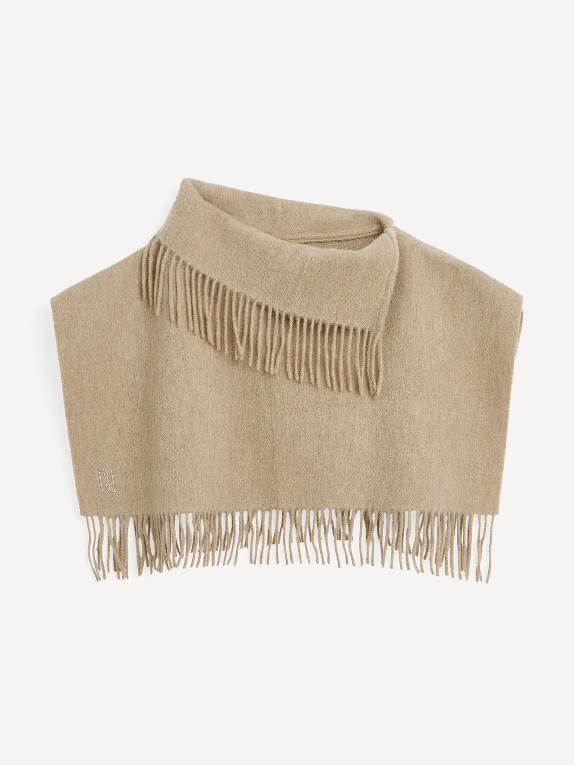 By Malene Birger Turtla Wool Fringe Bib In Grey Brown Melange