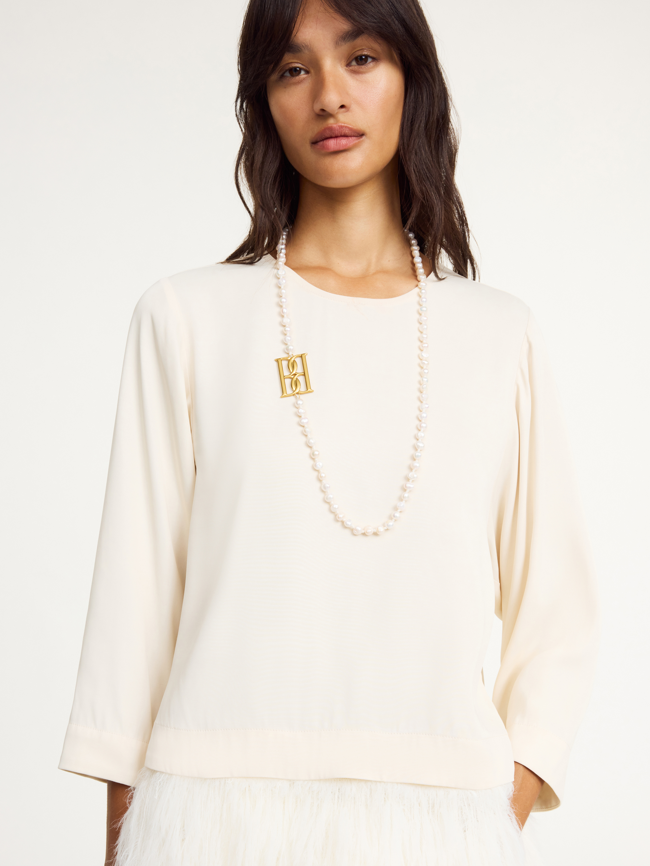 Shop By Malene Birger Chakallo Monogram Necklace In Soft White