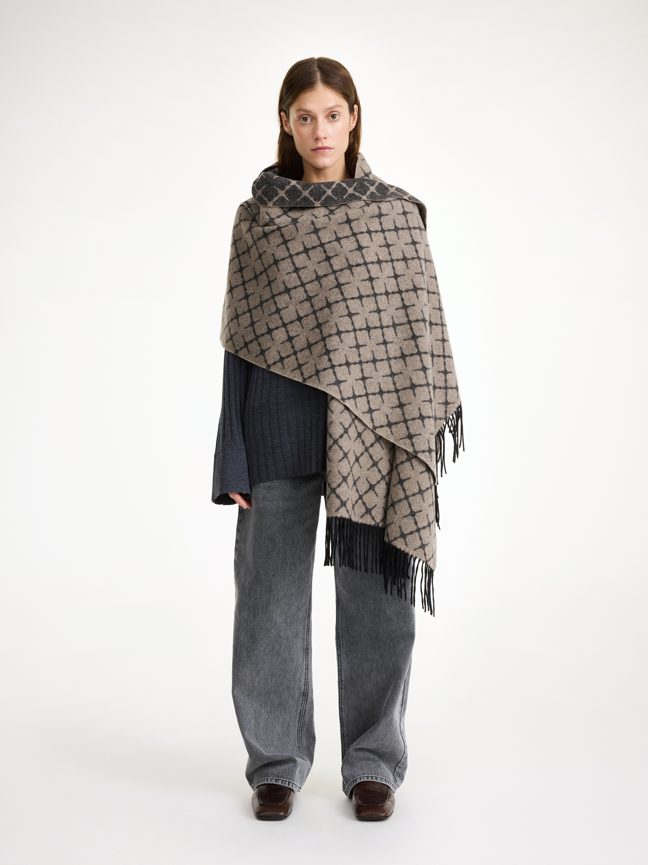 By Malene Birger Ortega Cashmere-blend Scarf In Grey Brown Melange