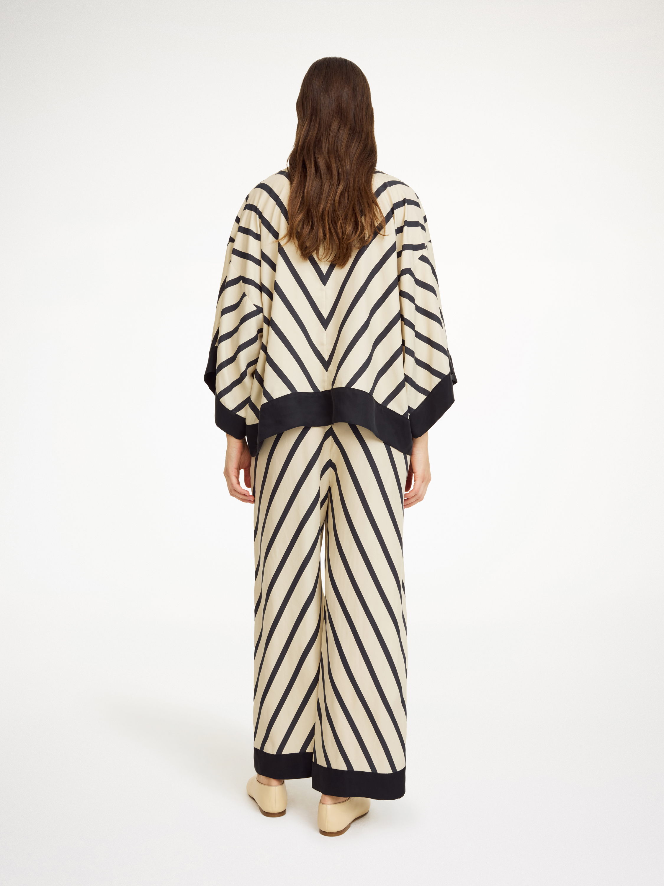 Shop By Malene Birger Mirabello Wide-leg Trousers In Diagonal Stripe