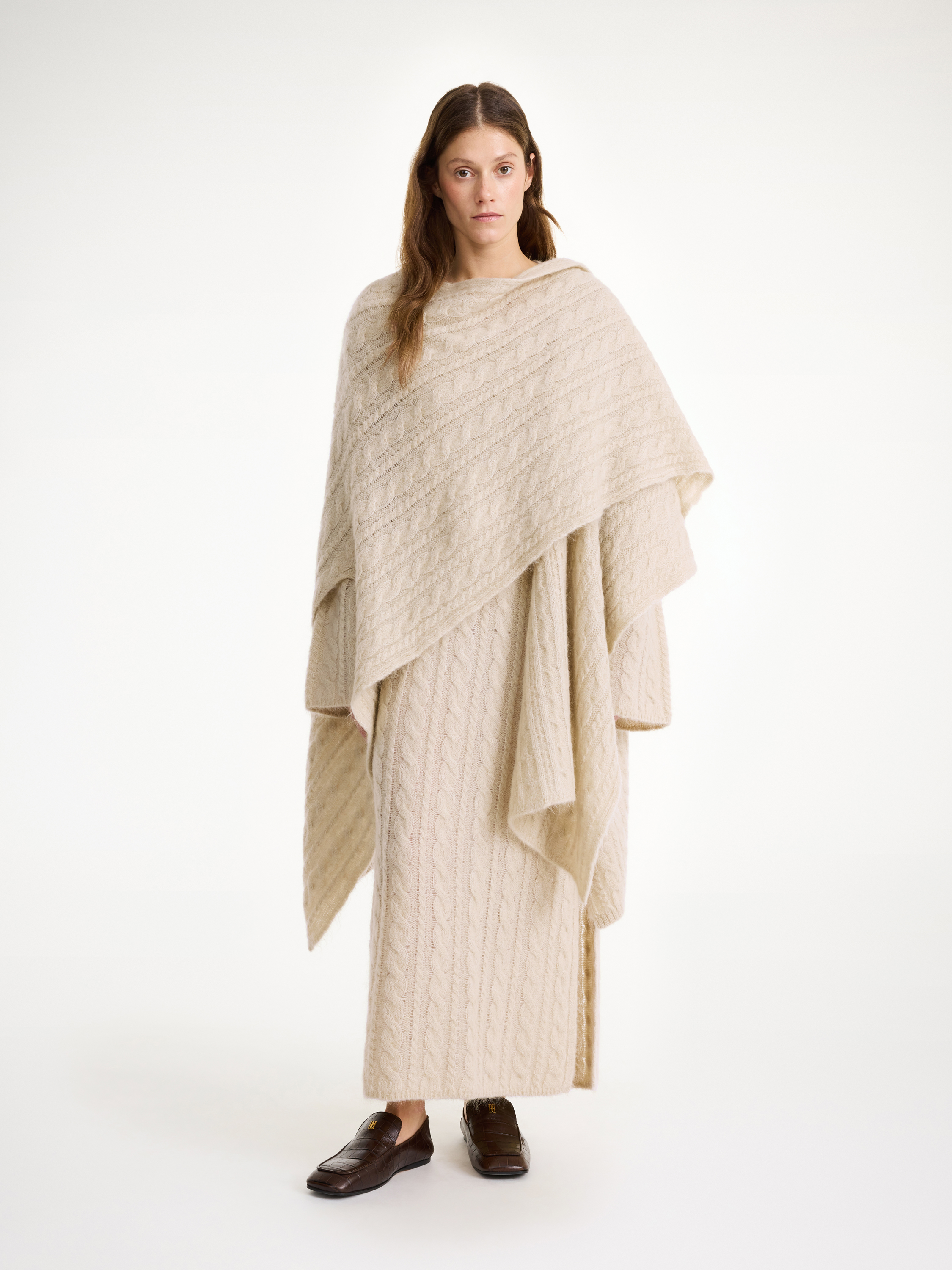By Malene Birger Kassillas Wool-blend Poncho In Oyster Gray
