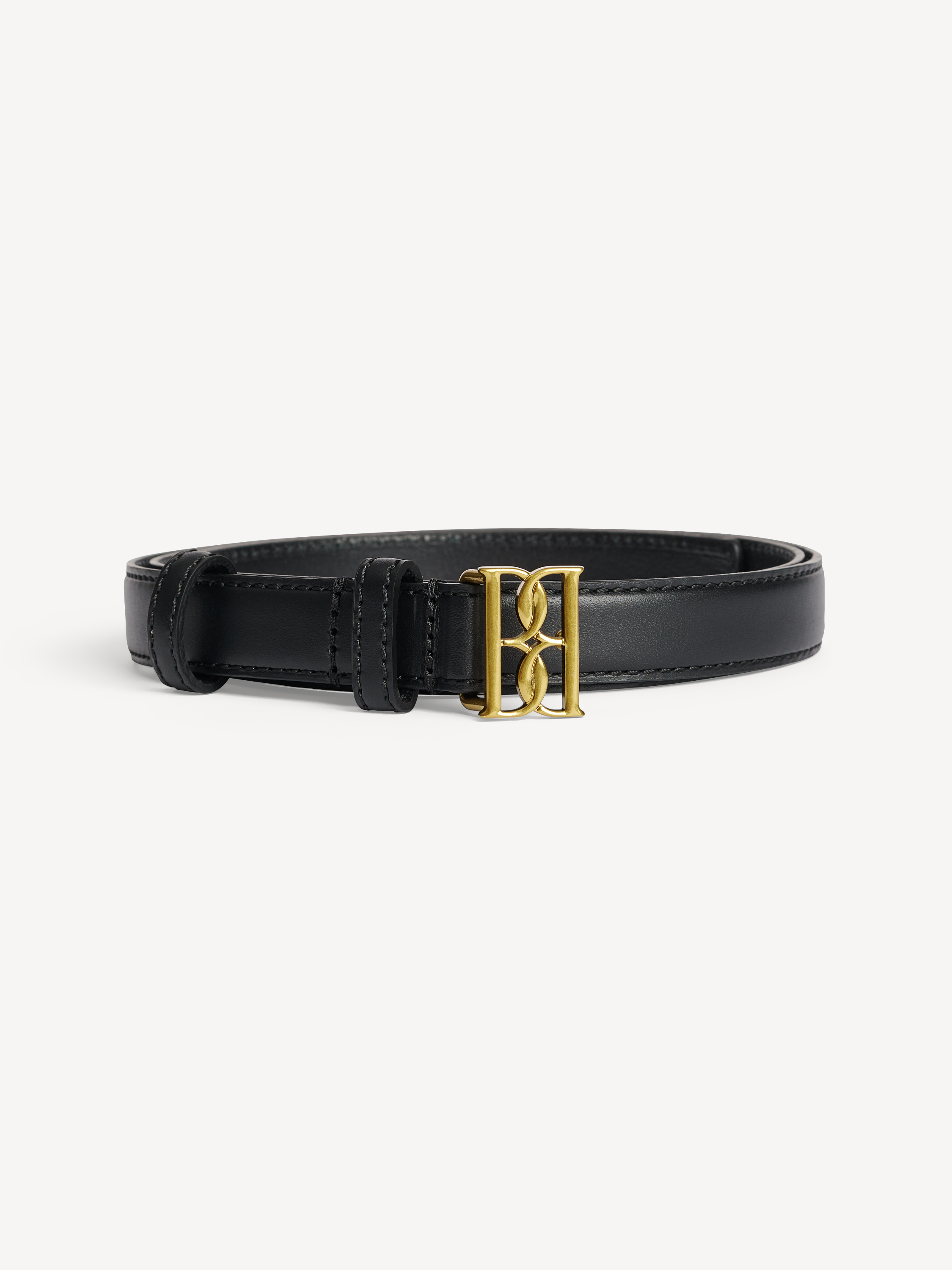 By Malene Birger Marlos Leather Monogram Buckle Belt In Black