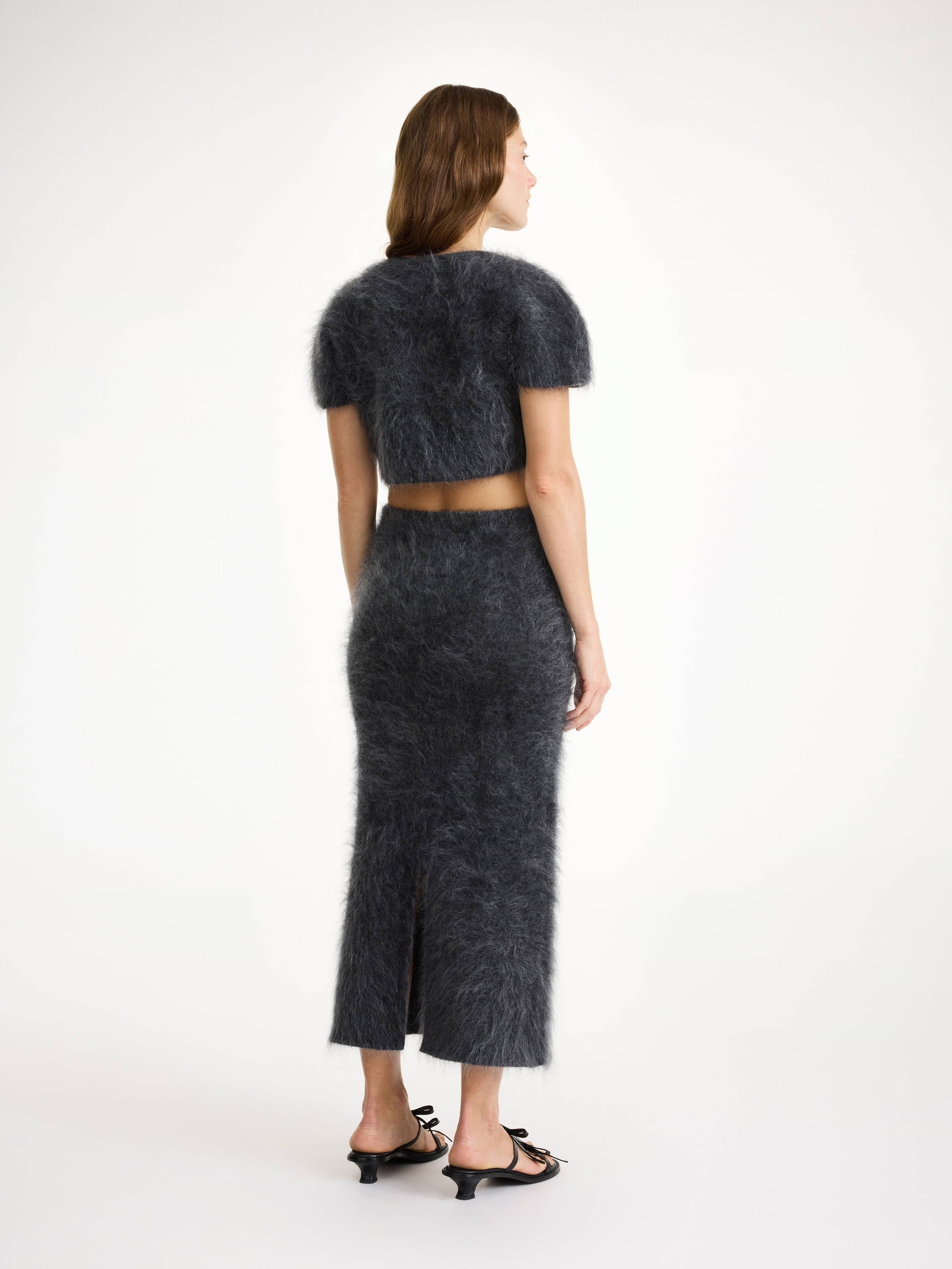 By Malene Birger Estille Brushed Mohair-blend Midi Skirt In Jet Grey