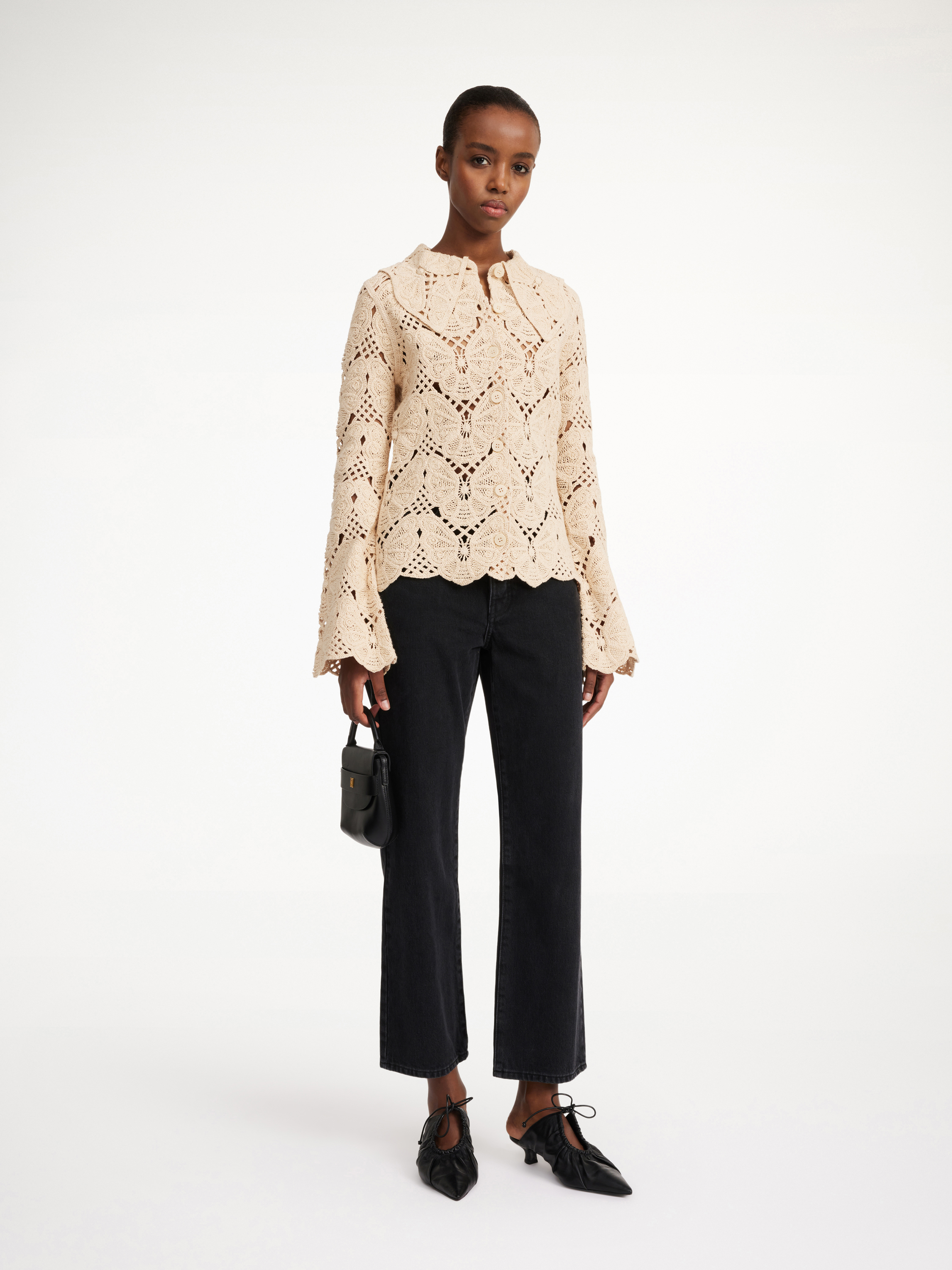 By Malene Birger Gwenevere Butterfly Crochet Shirt In Oyster Gray