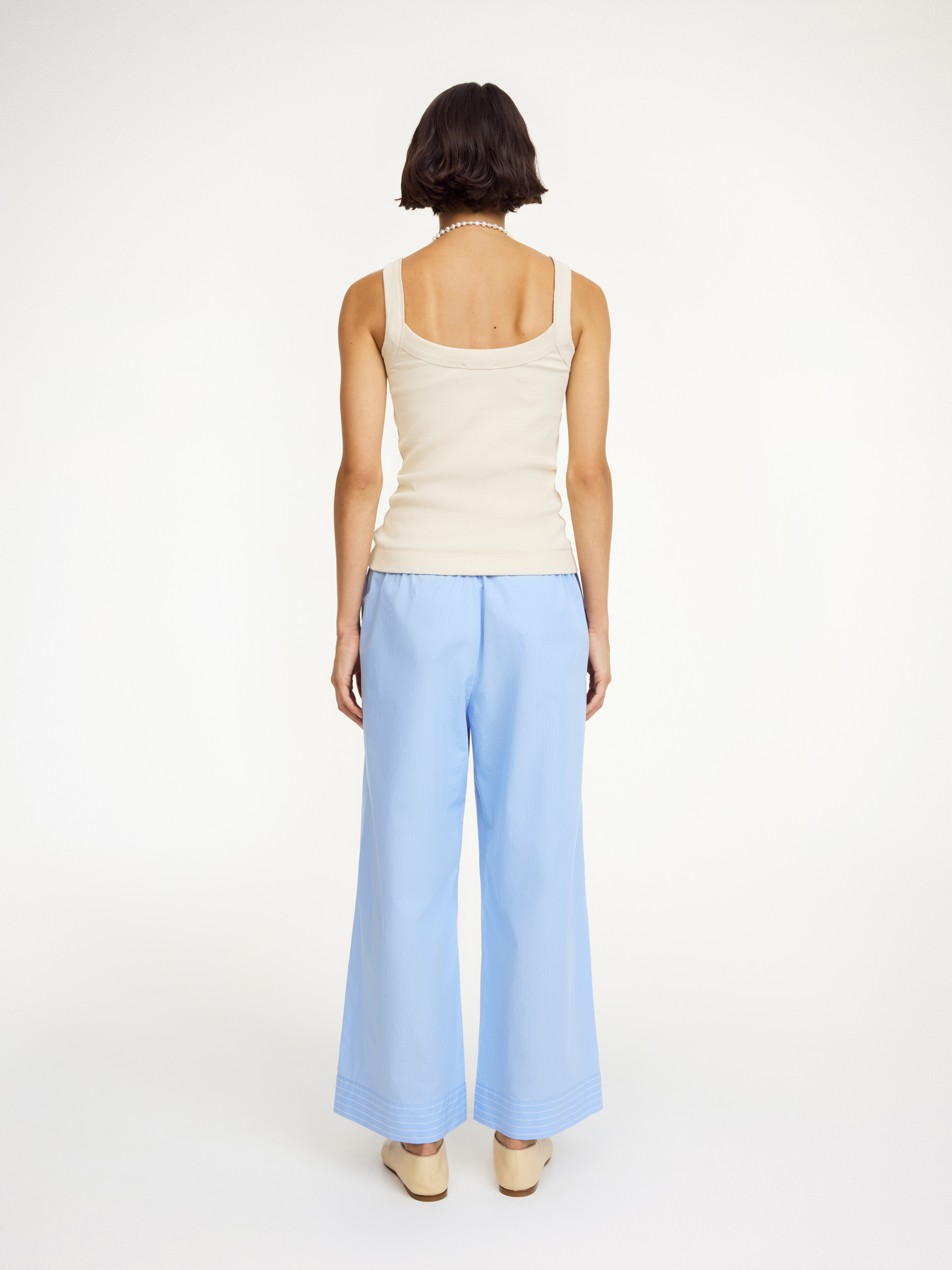 Shop By Malene Birger Mirabello Organic Cotton Trousers In Blue Iris Stripe Small