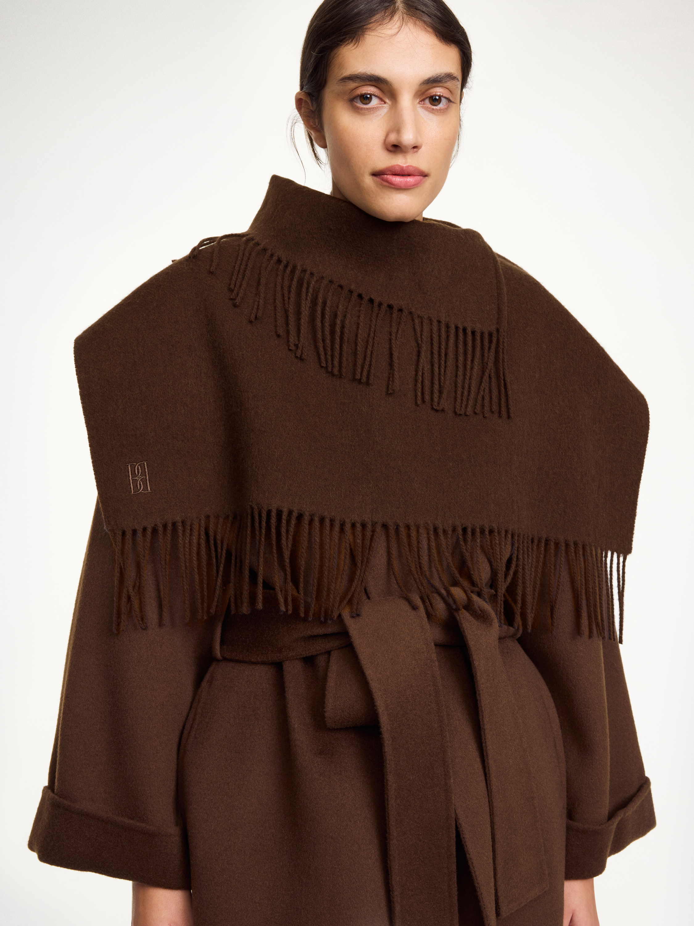 By Malene Birger Turtla Wool Fringe Bib In Brown