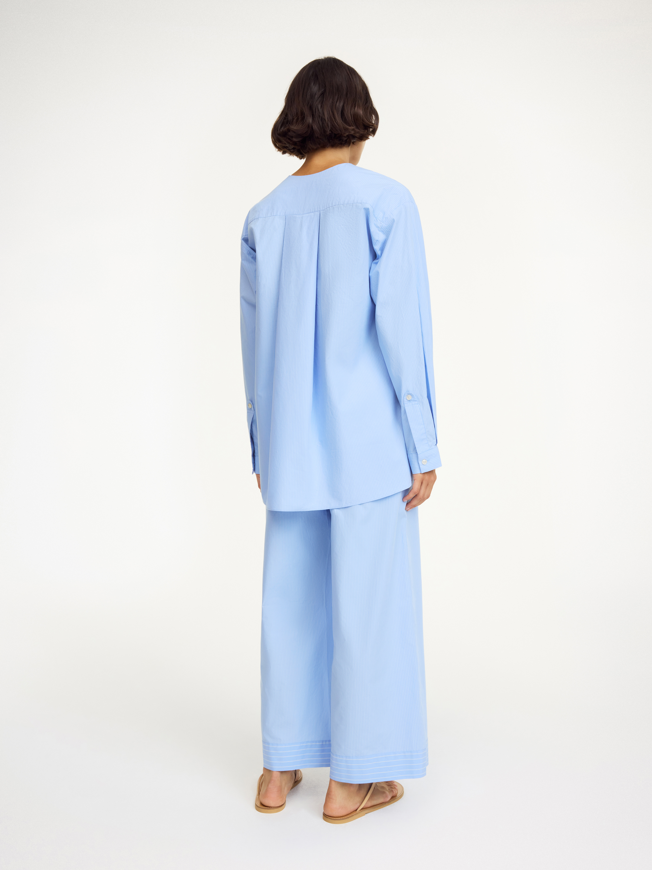 Shop By Malene Birger Fayette Organic Cotton Shirt In Blue Iris Stripe Small