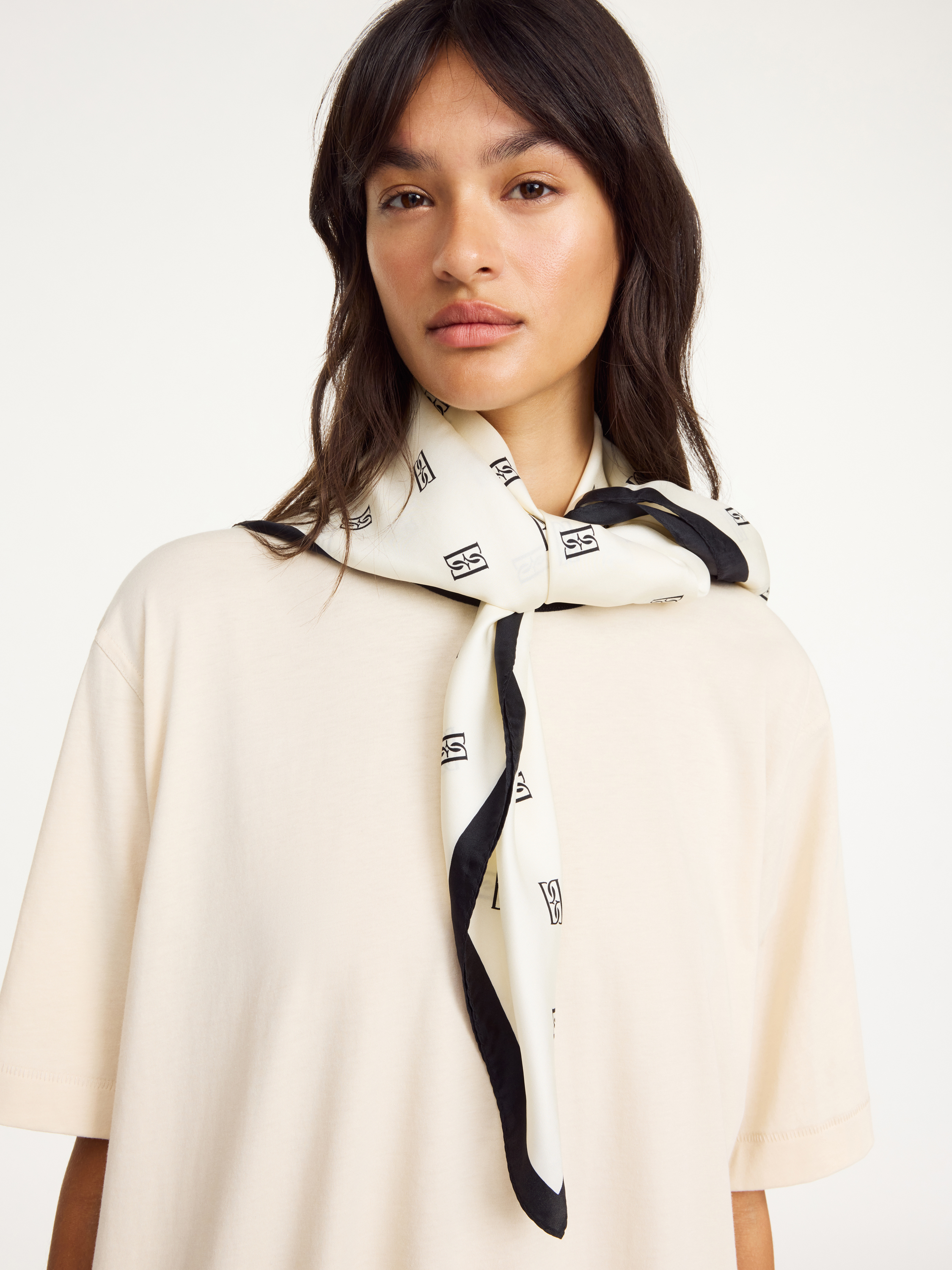 By Malene Birger Monnas Silk Scarf In Soft White