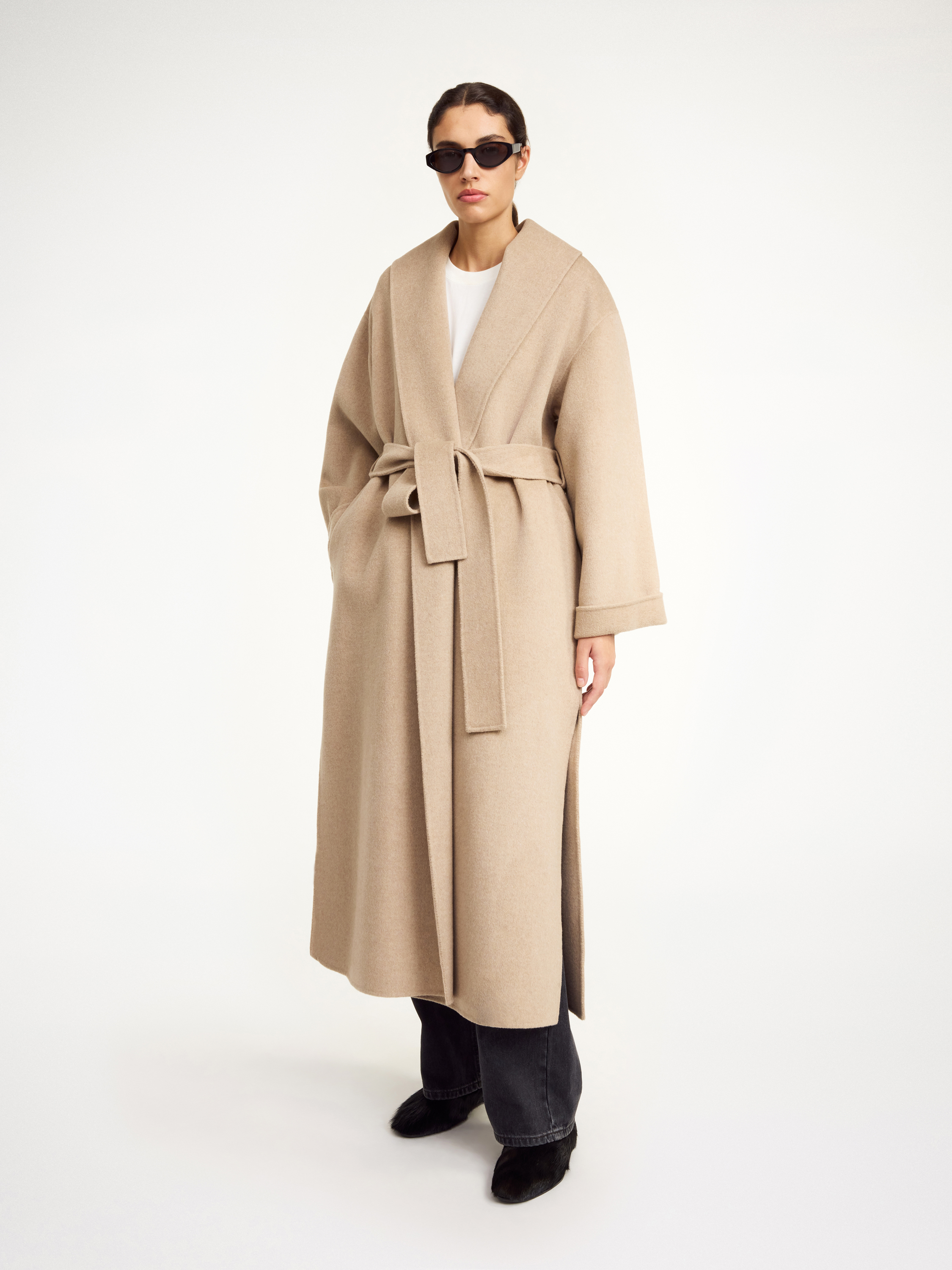 Shop By Malene Birger Trullem Wool Coat In Grey Brown Melange