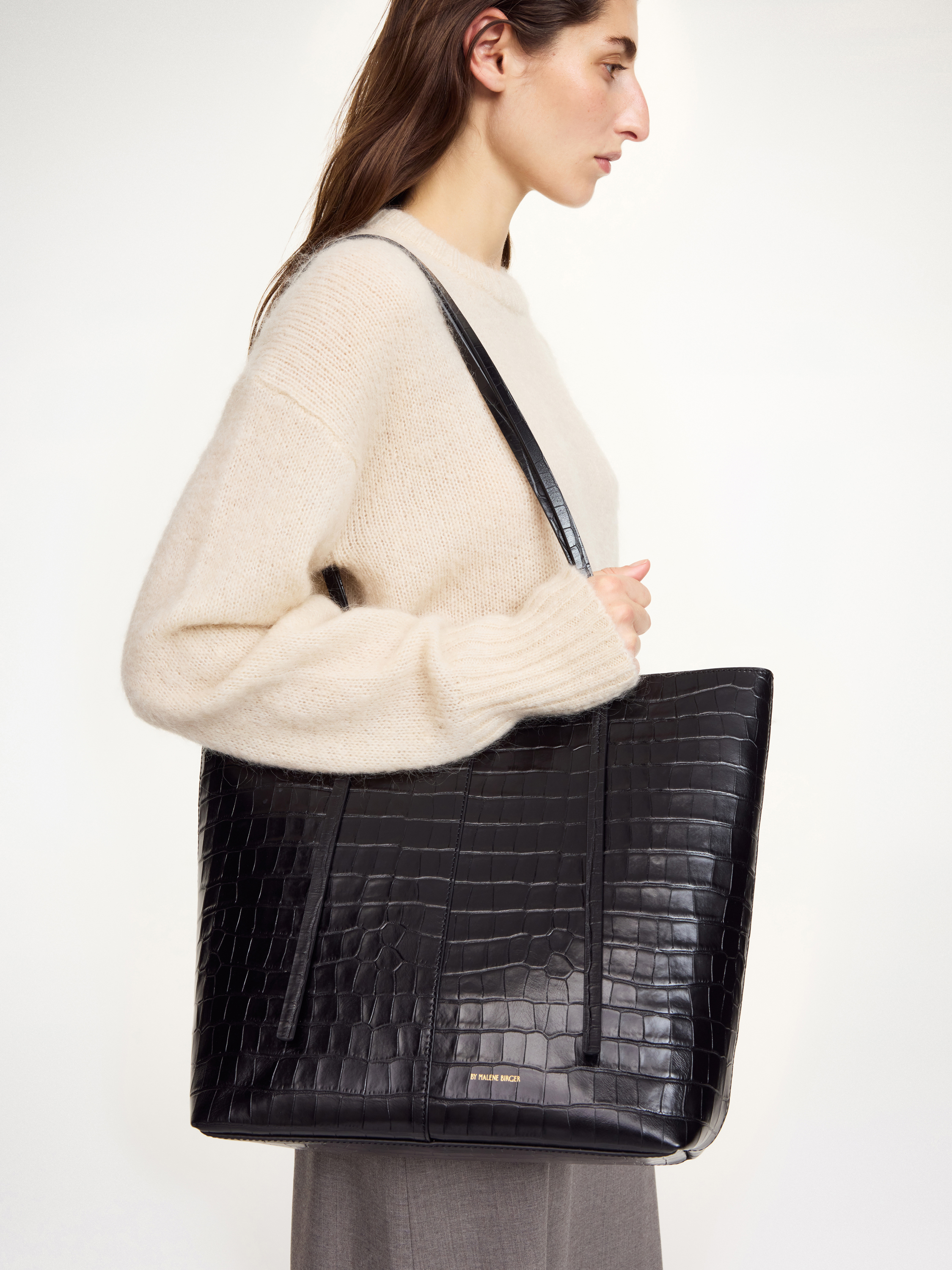 By Malene Birger Abilso Croco Leather Tote In Black