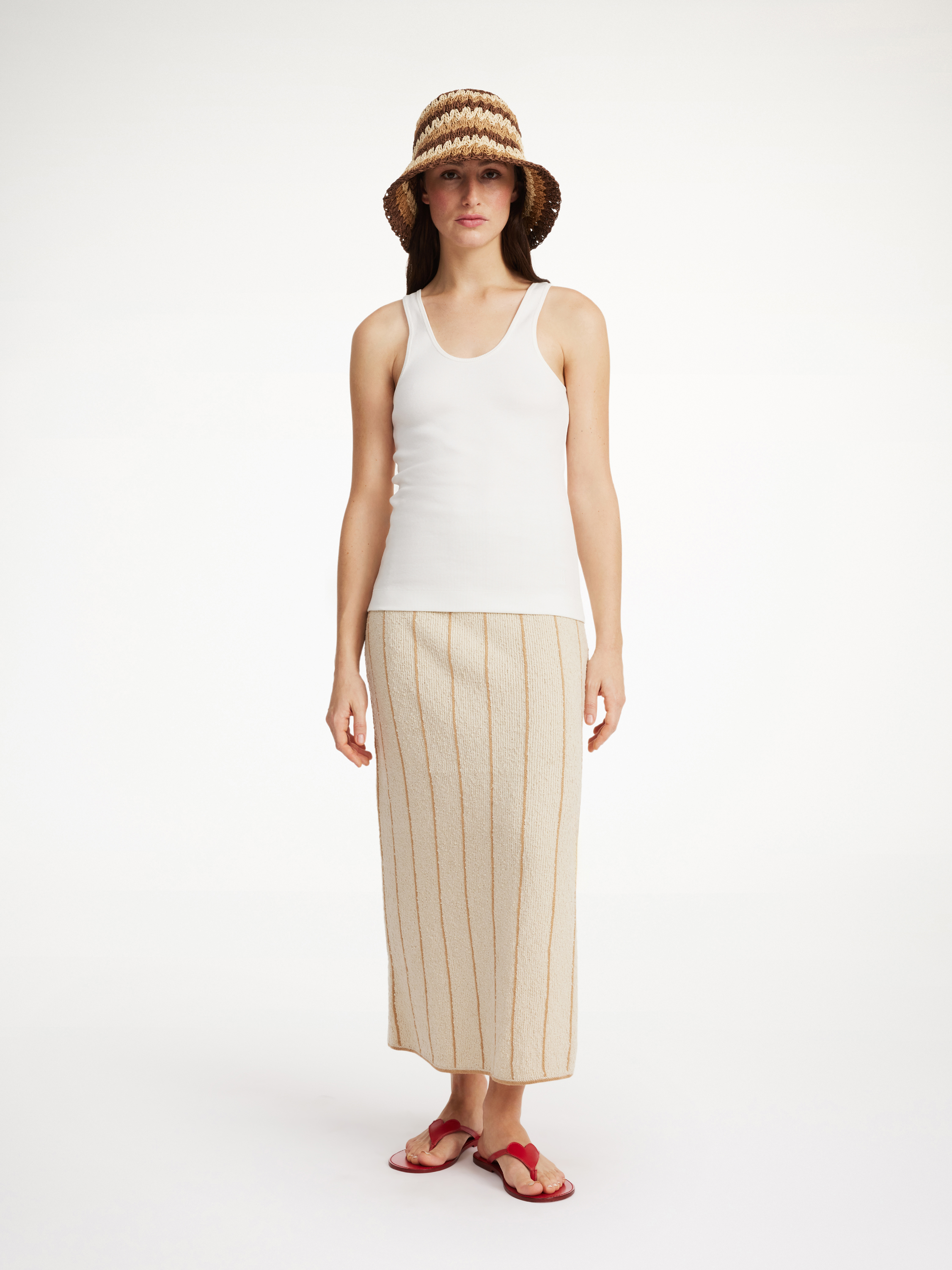 By Malene Birger Hercula Striped Ribbed-knit Midi Skirt In Oyster Gray