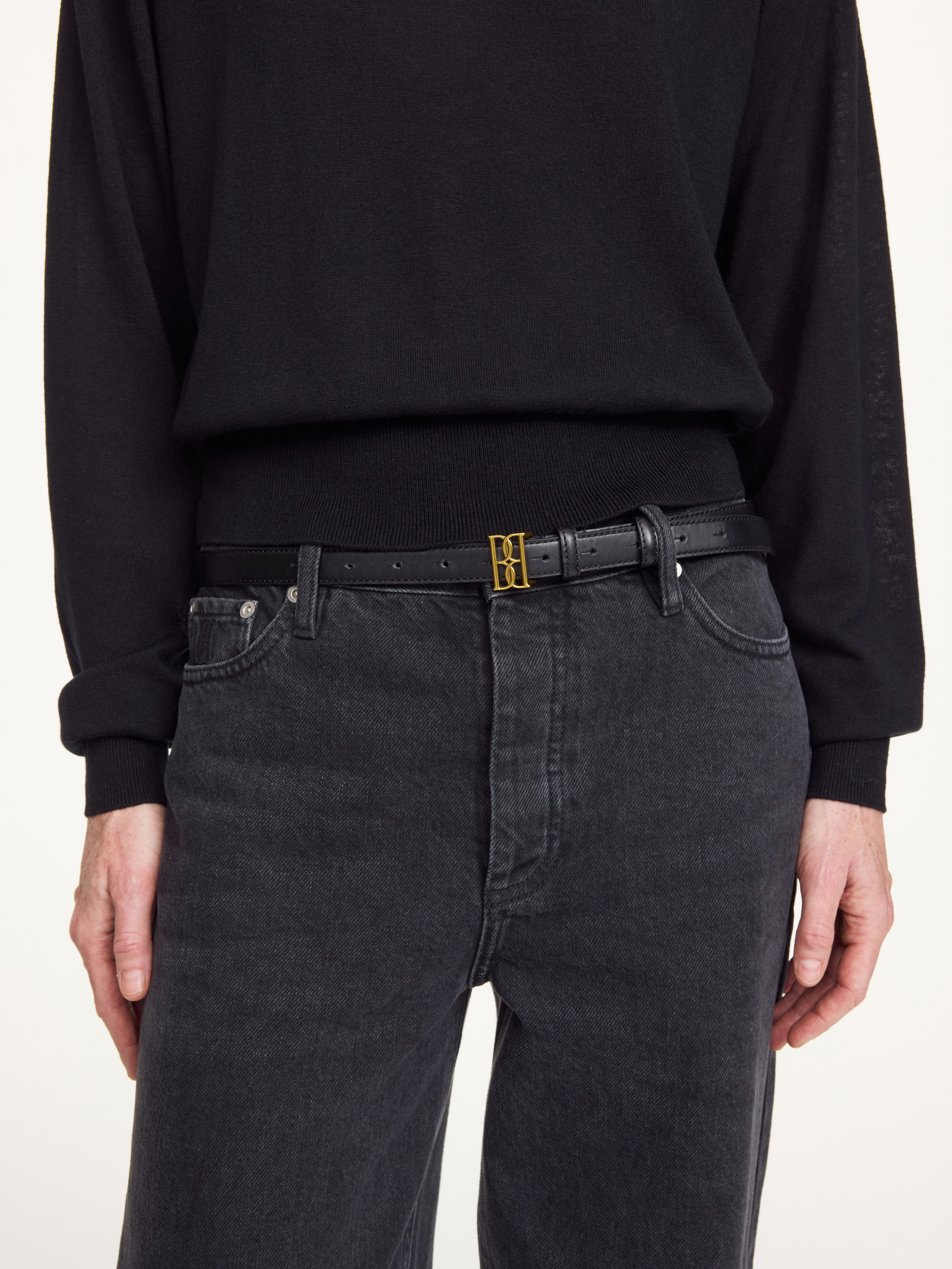By Malene Birger Marlos Leather Monogram Buckle Belt In Black