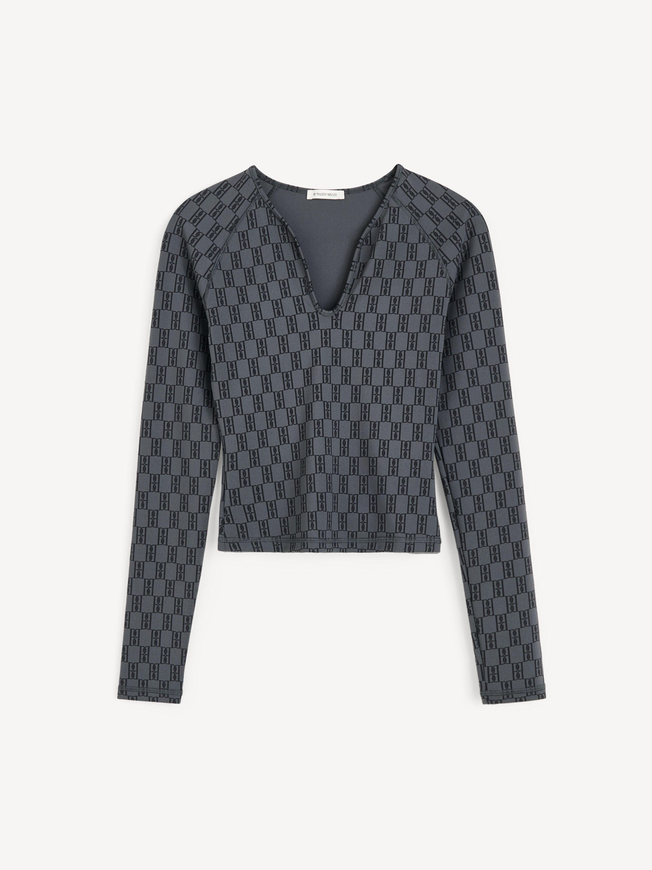 By Malene Birger Women's Monogram Black & Grey Venazia Long Sleeve Athletic Top Xxs