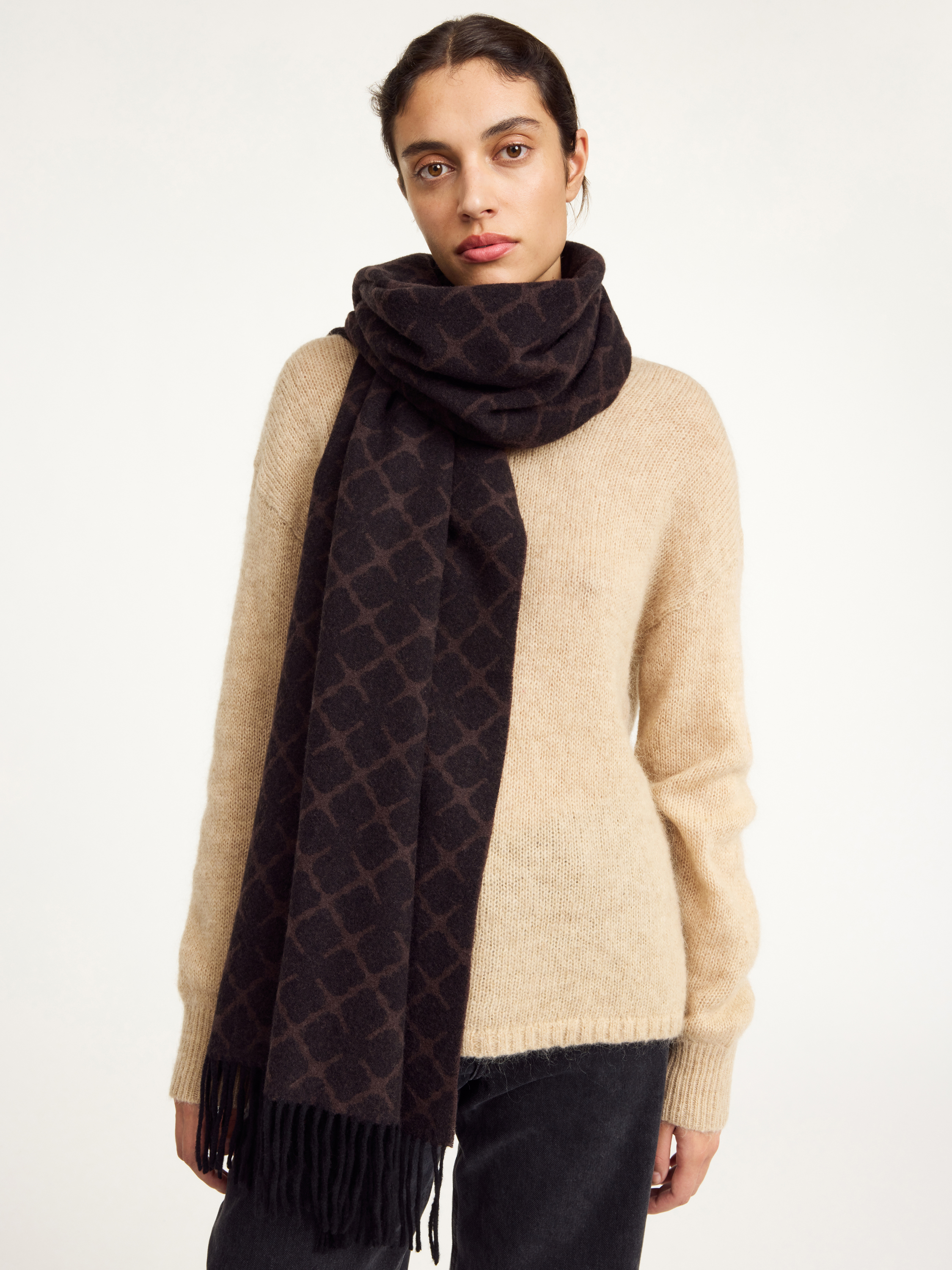 Shop By Malene Birger Ortega Cashmere-blend Scarf In Dark Chokolate