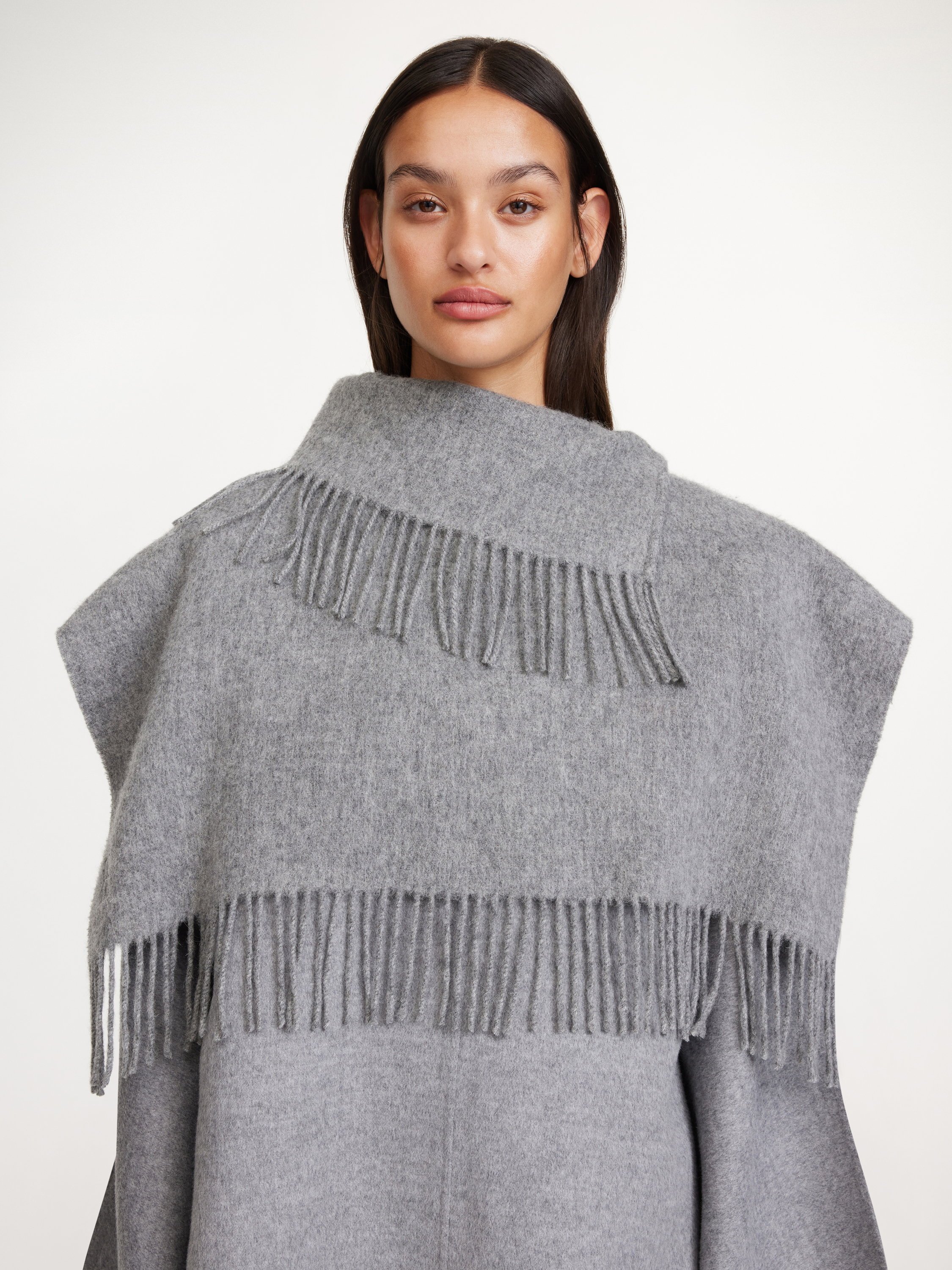By Malene Birger Turtla Wool Fringe Bib In Gray